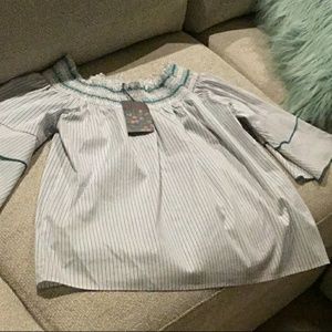 Green and Pink three  quarter sleeve top